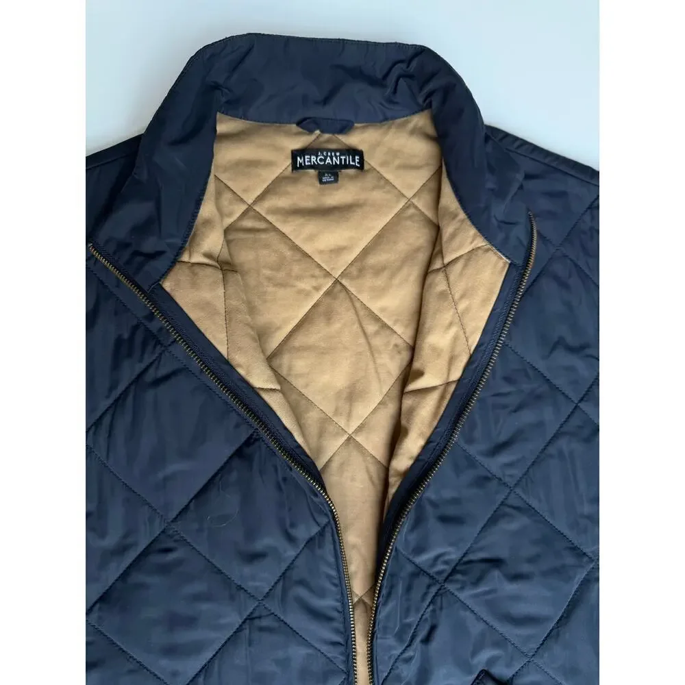 J. Crew Quilted Vest Mens XL Navy Blue Full Zip Pockets Outdoors
